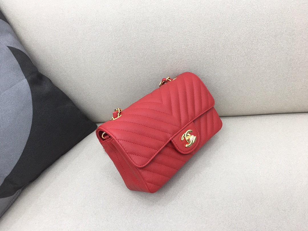 Small Classic Flap Caviar Bag A01116 Red/Gold